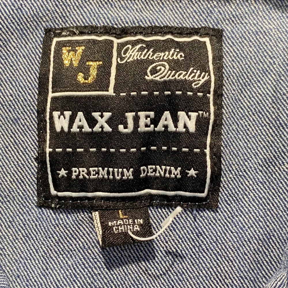 Wax Jean Denim Trucker Jacket Kids Size Large Blue Stretch Cotton‎ Blend EUC
